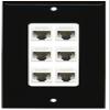 RiteAV Decorative 1 Gang 6 Port Cat5e Ethernet Wall Plate - Black/White view 1