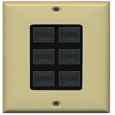 RiteAV Decorative 1 Gang 6 Port Cat5e Ethernet Wall Plate - Ivory/Black