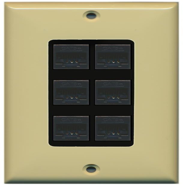 RiteAV Decorative 1 Gang 6 Port Cat5e Ethernet Wall Plate - Ivory/Black