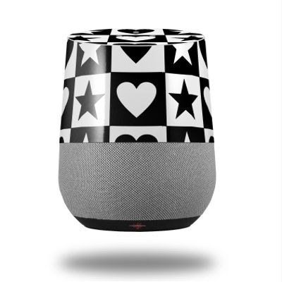 Hearts and Stars Black and White - Decal Style Skin Wrap fits Google Home Original (Google Home NOT Included)