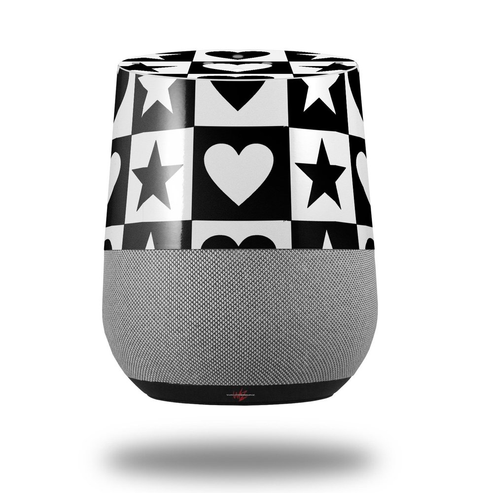 Hearts and Stars Black and White - Decal Style Skin Wrap fits Google Home Original (Google Home NOT Included)