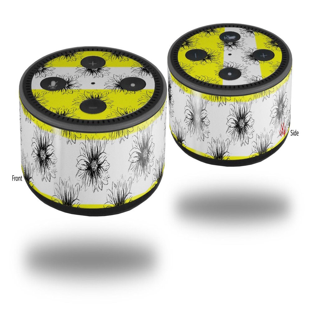 Skin Wrap Decal Set 2 Pack for Amazon Echo Dot 2 - Kearas Daisies Stripe Yellow (2nd Generation ONLY - Echo NOT Included)