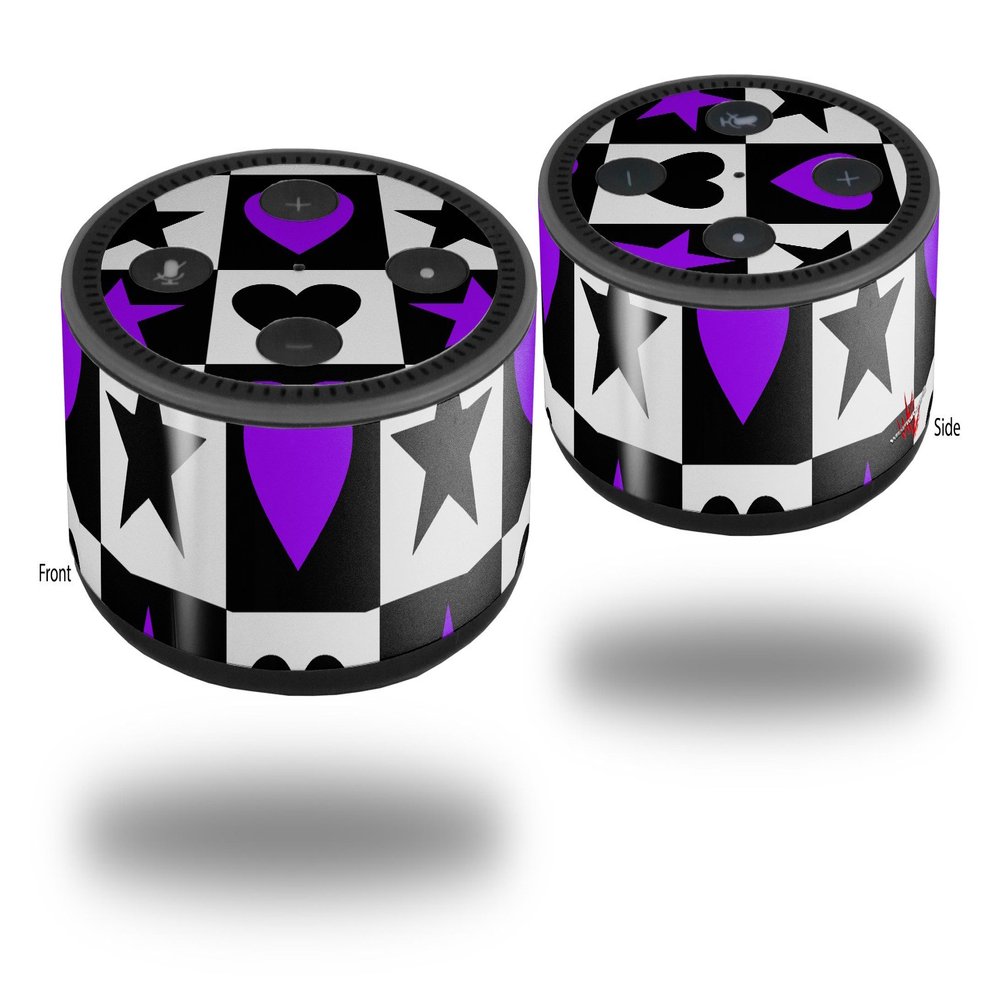 Skin Wrap Decal Set 2 Pack for Amazon Echo Dot 2 - Purple Hearts and Stars (2nd Generation ONLY - Echo NOT Included)
