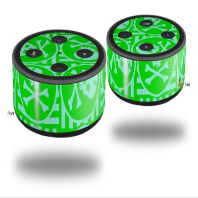Skin Wrap Decal Set 2 Pack for Amazon Echo Dot 2 - Skull Patch Pattern Green (2nd Generation ONLY - Echo NOT Included)