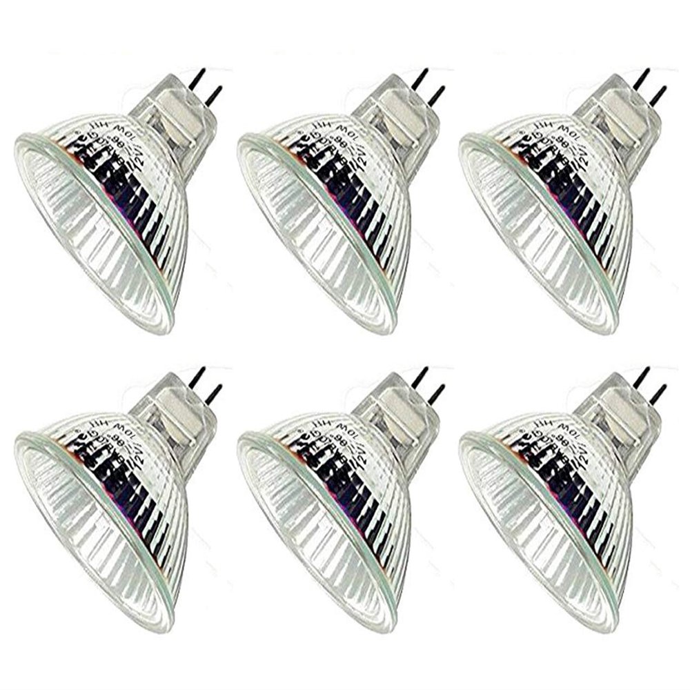 10Watt 12Volt MR16 Halogen Light Bulbs, 120 Lumens Bi Pin Wide Beam 4000Hr Life, 2700K Warm White Precision Reflector Fiber Optic Light Bulb (6 Pack)