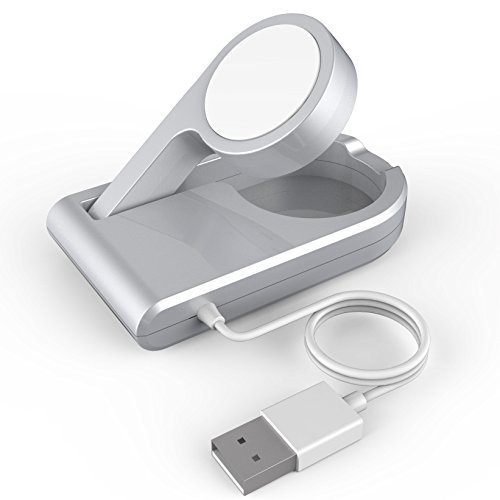 [MFI Certified] Apple iWatch Protable Magnetic Charging Dock,Foldable Design to Enable Nightstand Mode with 3ft Long USB Cable for All iWatch Series 1, 2, 3 (38, 42mm) (Silver with Charger)