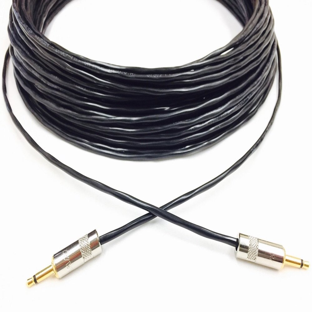 100 Foot 3.5mm Mono Male to Male cable with Black PVC Jacket by Custom Cable Connection