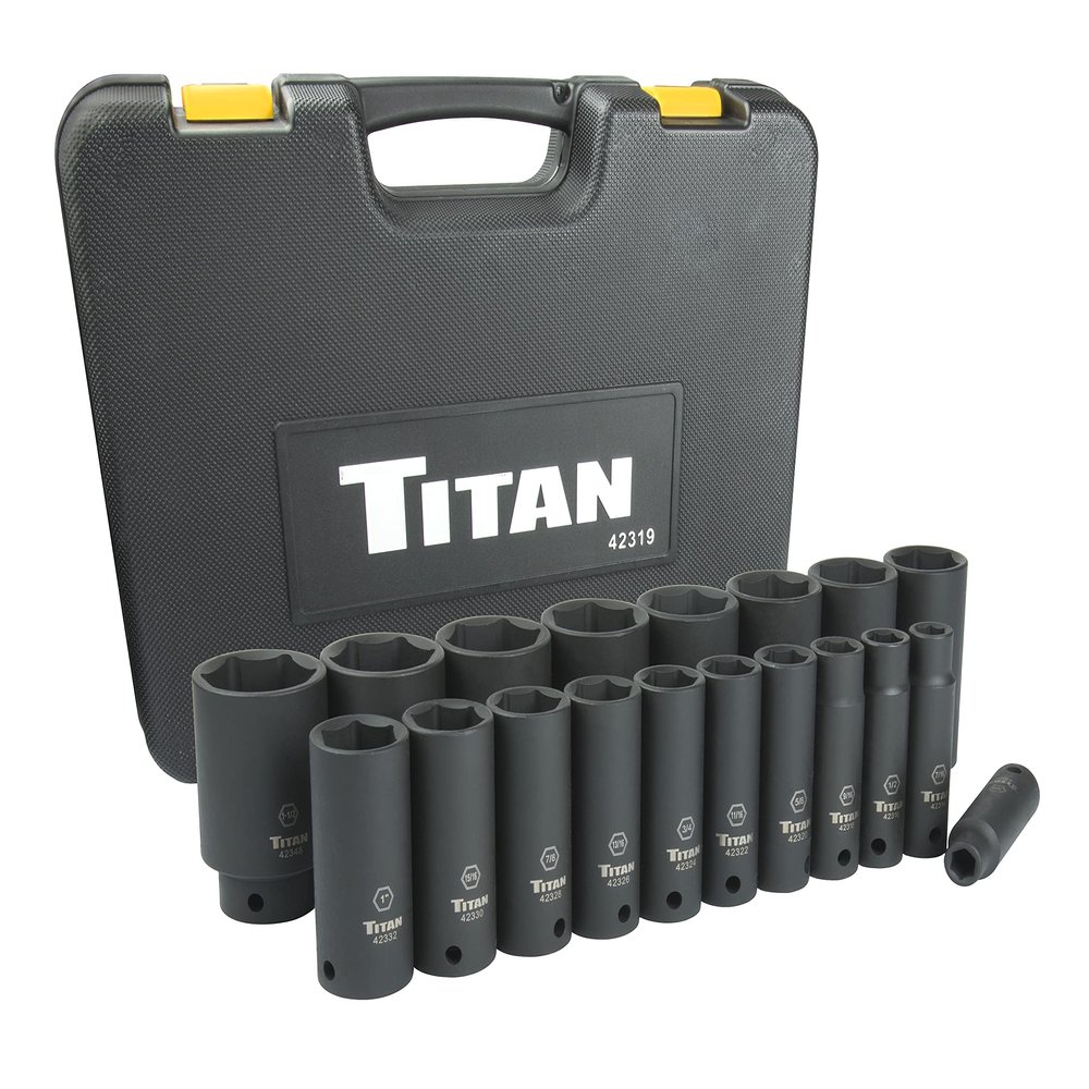 Titan 42319 19-Piece 1/2" Drive SAE Deep Impact Socket Set