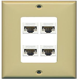 RiteAV Decorative 1 Gang 4 Port Cat5e Ethernet Wall Plate - Ivory/White