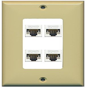 RiteAV Decorative 1 Gang 4 Port Cat5e Ethernet Wall Plate - Ivory/White
