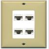 RiteAV Decorative 1 Gang 4 Port Cat5e Ethernet Wall Plate - Ivory/White view 1