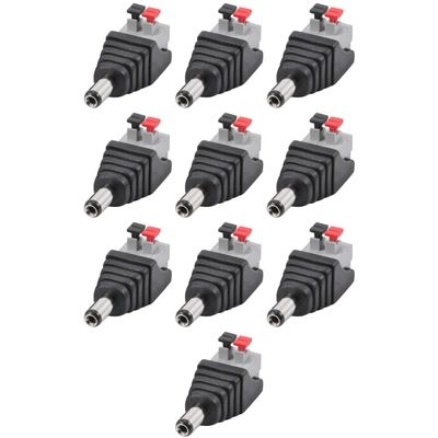 JacobsParts Male DC Barrel Power Plug Screwless Quick Wire Connector 5.5mm x 2.1mm for 12V/24V LED Strip and Electronics (10 Pack)