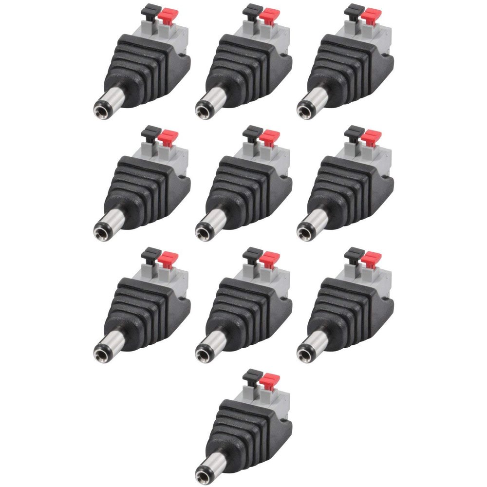 JacobsParts Male DC Barrel Power Plug Screwless Quick Wire Connector 5.5mm x 2.1mm for 12V/24V LED Strip and Electronics (10 Pack)
