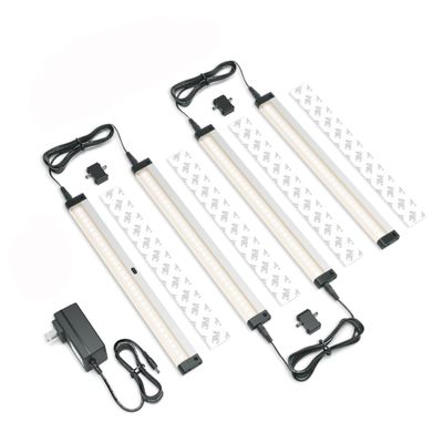 EShine Hand Wave Activated Under Cabinet LED Lighting Kit, Dimmable, 4-Pack 12 in - Touchless Dimming Control, Black Under Counter Lights for Kitchen, Garage, Shelf, Pantry - Warm White (3000K)