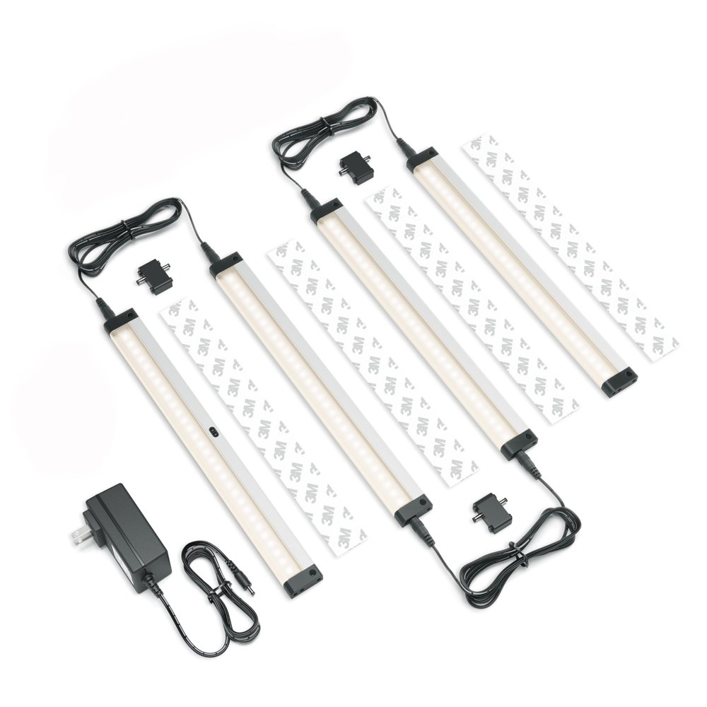 EShine Hand Wave Activated Under Cabinet LED Lighting Kit, Dimmable, 4-Pack 12 in - Touchless Dimming Control, Black Under Counter Lights for Kitchen, Garage, Shelf, Pantry - Warm White (3000K)