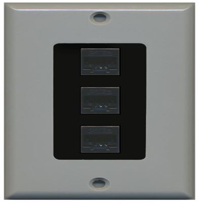 RiteAV Decorative 1 Gang 3 Port Cat5e Ethernet Wall Plate - Gray/Black