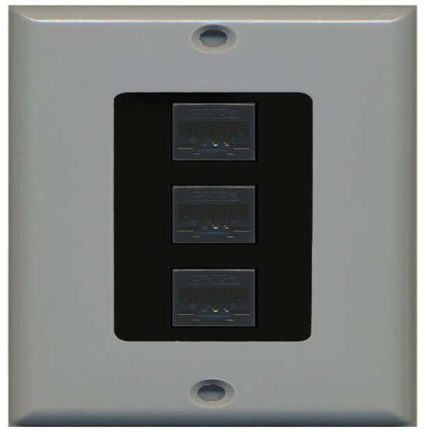 RiteAV Decorative 1 Gang 3 Port Cat5e Ethernet Wall Plate - Gray/Black