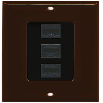 RiteAV Decorative 1 Gang 3 Port Cat5e Ethernet Wall Plate - Brown/Black