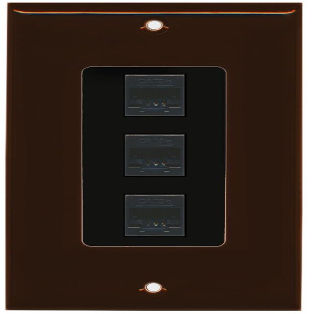 RiteAV Decorative 1 Gang 3 Port Cat5e Ethernet Wall Plate - Brown/Black