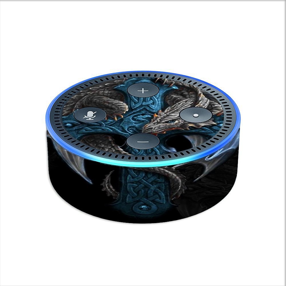 Skin Decal Vinyl Wrap for Amazon Echo Dot 2 (2nd Generation) / Dragon on Cross