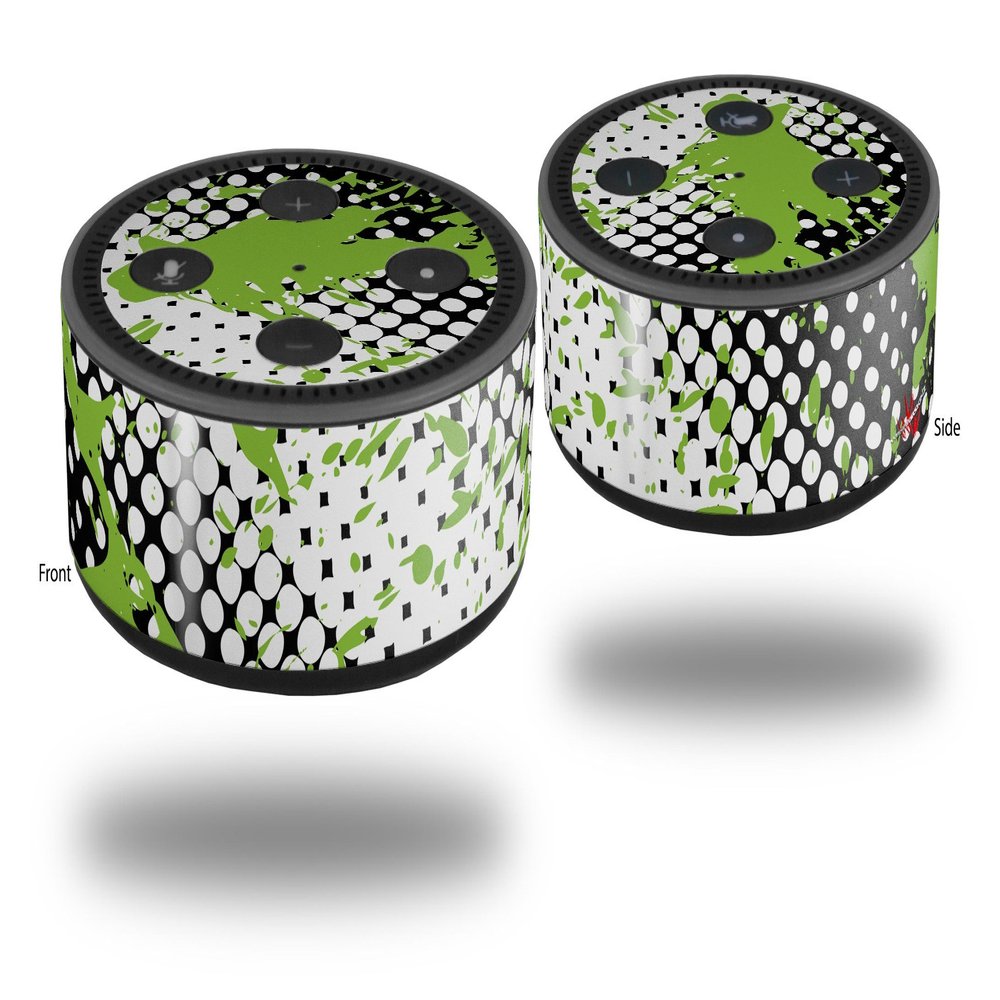 Skin Wrap Decal Set 2 Pack for Amazon Echo Dot 2 - Halftone Splatter Green White (2nd Generation ONLY - Echo NOT Included)