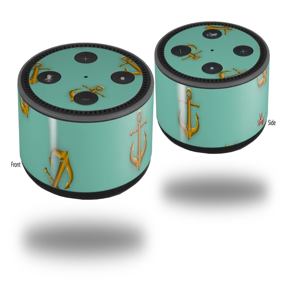 Skin Wrap Decal Set 2 Pack for Amazon Echo Dot 2 - Anchors Away Seafoam Green (2nd Generation ONLY - Echo NOT Included)