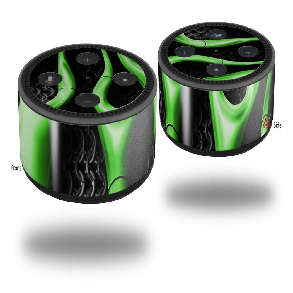 Skin Wrap Decal Set 2 Pack for Amazon Echo Dot 2 - Metal Flames Green (2nd Generation ONLY - Echo NOT Included)