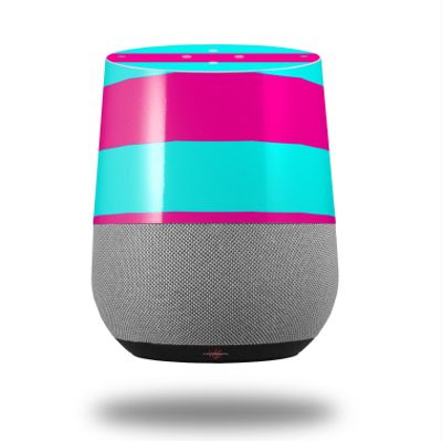 Psycho Stripes Neon Teal and Hot Pink - Decal Style Skin Wrap fits Google Home Original (Google Home NOT Included)
