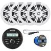 Kicker KMC2 Marine Boat Yacht Gauge Style AM/FM Stereo Receiver Bundle Combo with 4X 6.5 Inch 300-Watt White Coaxial Audio Speakers + Enrock 45" Radio Antenna + 50 Feet 14g Speaker Wire view 1