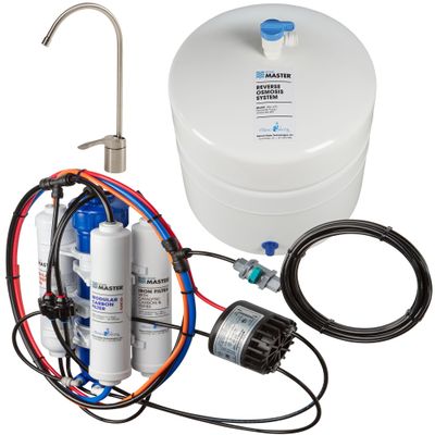 Home Master TMULTRA-ERP-L Ultra RO System Loaded; City & Well Water, Fast 4.5 sec Fill Rate, 6-stages, UV Sterilizer, 1:1 Waste Ratio, High hardness Membrane 18gpg, Lux Nickel RO Faucet, fridge kit