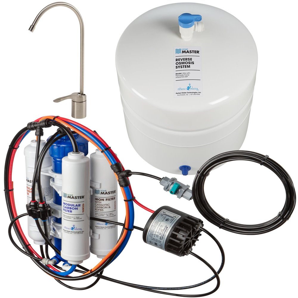 Home Master TMULTRA-ERP-L Ultra RO System Loaded; City & Well Water, Fast 4.5 sec Fill Rate, 6-stages, UV Sterilizer, 1:1 Waste Ratio, High hardness Membrane 18gpg, Lux Nickel RO Faucet, fridge kit