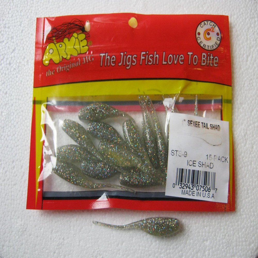 Arkie Lures STS-9-15 Sexy Tail Shad- #9 Ice Shad- 15 Pack
