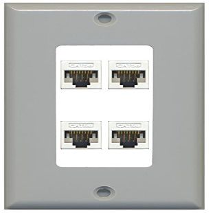 RiteAV Decorative 1 Gang 4 Port Cat5e Ethernet Wall Plate - Gray/White