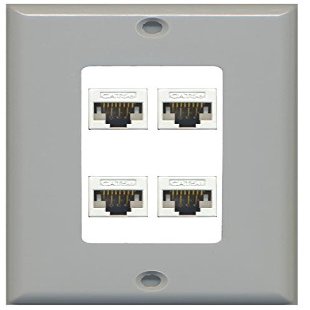RiteAV Decorative 1 Gang 4 Port Cat5e Ethernet Wall Plate - Gray/White