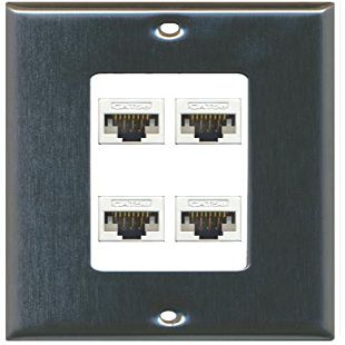 RiteAV Decorative 1 Gang 4 Port Cat5e Ethernet Wall Plate - Stainless/White