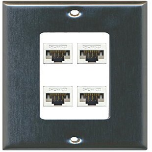 RiteAV Decorative 1 Gang 4 Port Cat5e Ethernet Wall Plate - Stainless/White