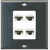 RiteAV Decorative 1 Gang 4 Port Cat5e Ethernet Wall Plate - Stainless/White view 1
