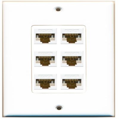 RiteAV 1 Gang 6 Port Cat6 Wall Plate OVERSIZED Jumbo MIDI White