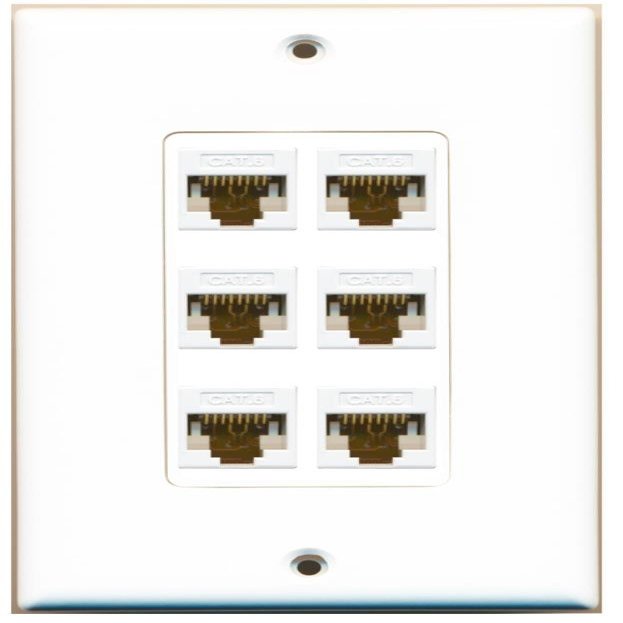 RiteAV 1 Gang 6 Port Cat6 Wall Plate OVERSIZED Jumbo MIDI White