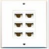 RiteAV 1 Gang 6 Port Cat6 Wall Plate OVERSIZED Jumbo MIDI White view 1