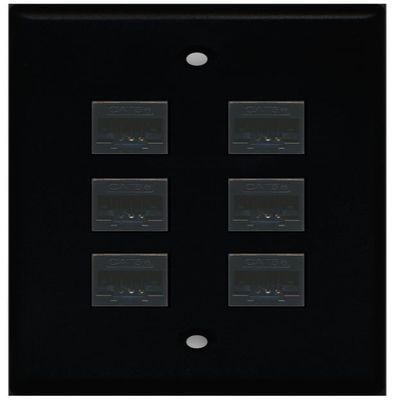RiteAV 1 Gang 6 Port Cat5e Ethernet Wall Plate - Black