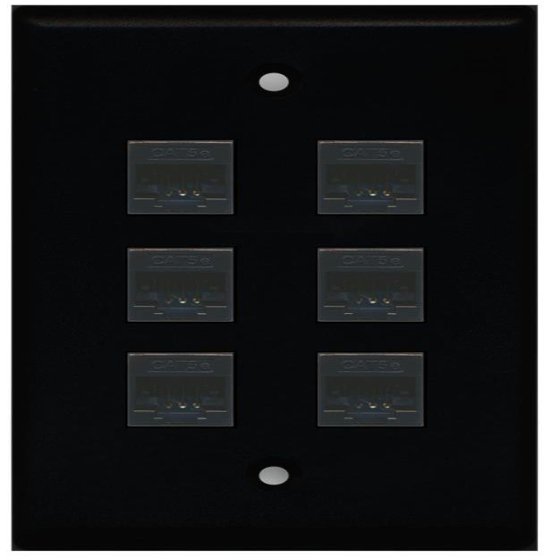 RiteAV 1 Gang 6 Port Cat5e Ethernet Wall Plate - Black