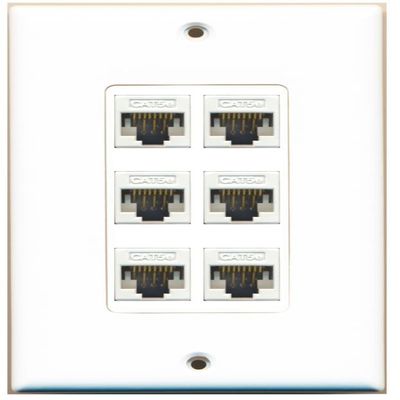 RiteAV 1 Gang 6 Port Cat5e Wall Plate Oversized White