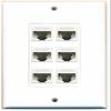 RiteAV 1 Gang 6 Port Cat5e Wall Plate Oversized White view 1