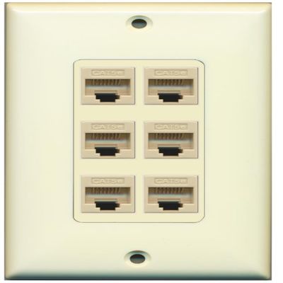 RiteAV Decorative 1 Gang 6 Port Cat5e Ethernet Wall Plate - Light Almond/Light Almond