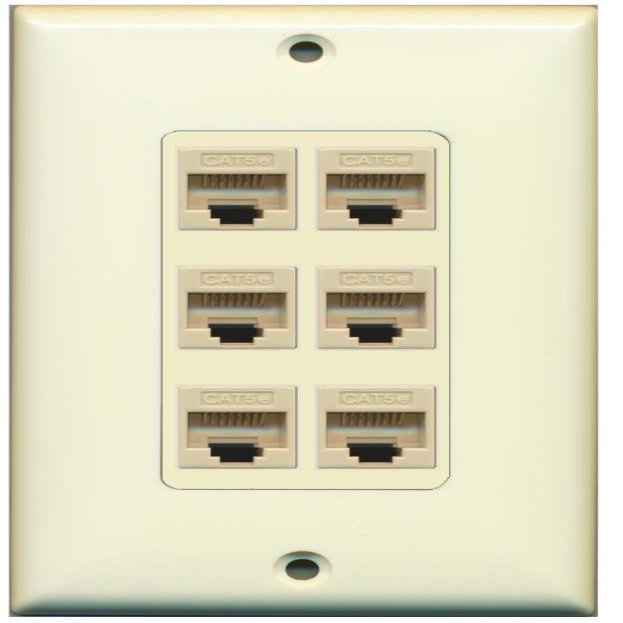 RiteAV Decorative 1 Gang 6 Port Cat5e Ethernet Wall Plate - Light Almond/Light Almond