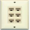 RiteAV Decorative 1 Gang 6 Port Cat5e Ethernet Wall Plate - Light Almond/Light Almond view 1