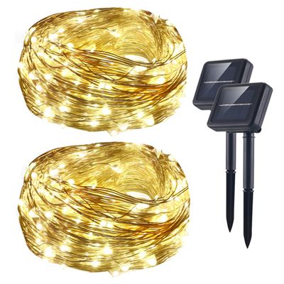 AICase Solar (72 ft, 200 LED, Waterproof, 8 Modes), Starry Fairy Bendable Copper Wire Durable Outdoor Lights for Garden, Patio, Home, Dancing, Wedding, Christmas Party (2 x White)