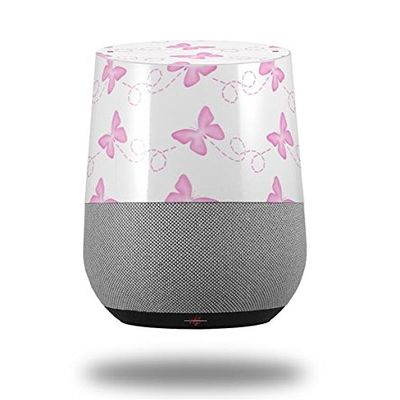 Pastel Butterflies Pink on White - Decal Style Skin Wrap fits Google Home Original (Google Home NOT Included)