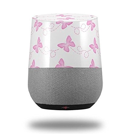 Pastel Butterflies Pink on White - Decal Style Skin Wrap fits Google Home Original (Google Home NOT Included)